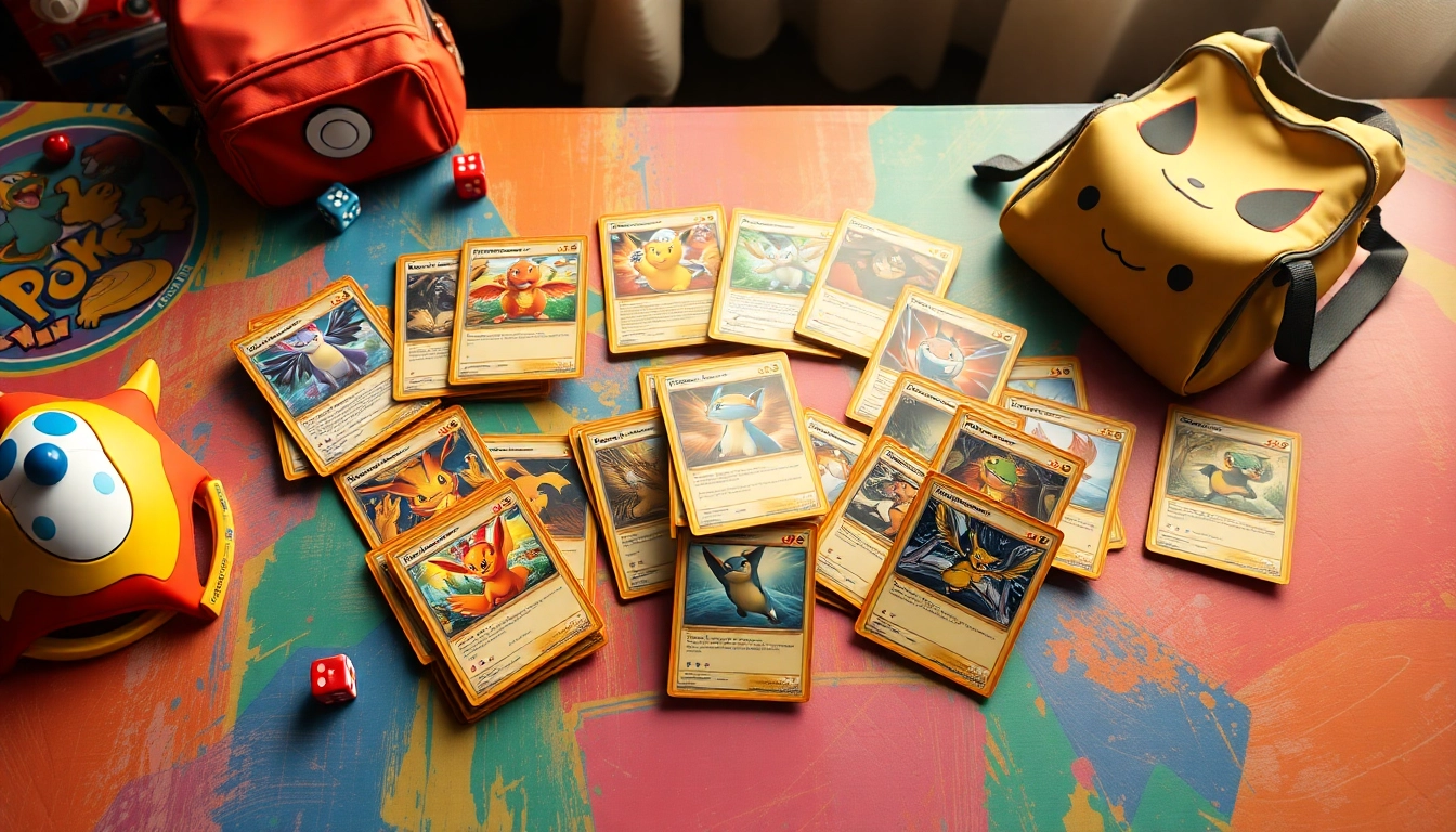 Explore authentic Pokemon TCG in India with vibrant trading cards displayed on a gaming table.