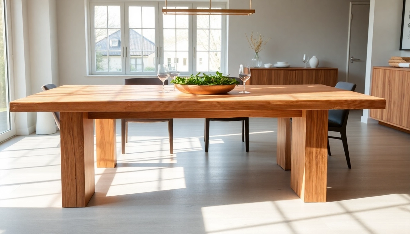 Experience the beauty of a Massiver Eiche Esstisch, a stunning centerpiece in a modern, sunlit dining room.
