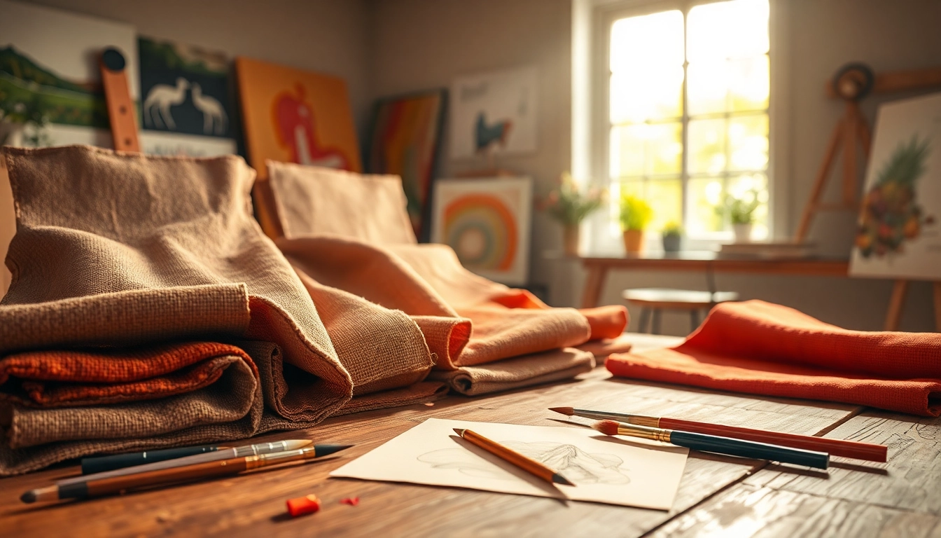 Canvas materialen liggen kleurrijk verspreid op een houten tafel, belicht door natuurlijk licht.
