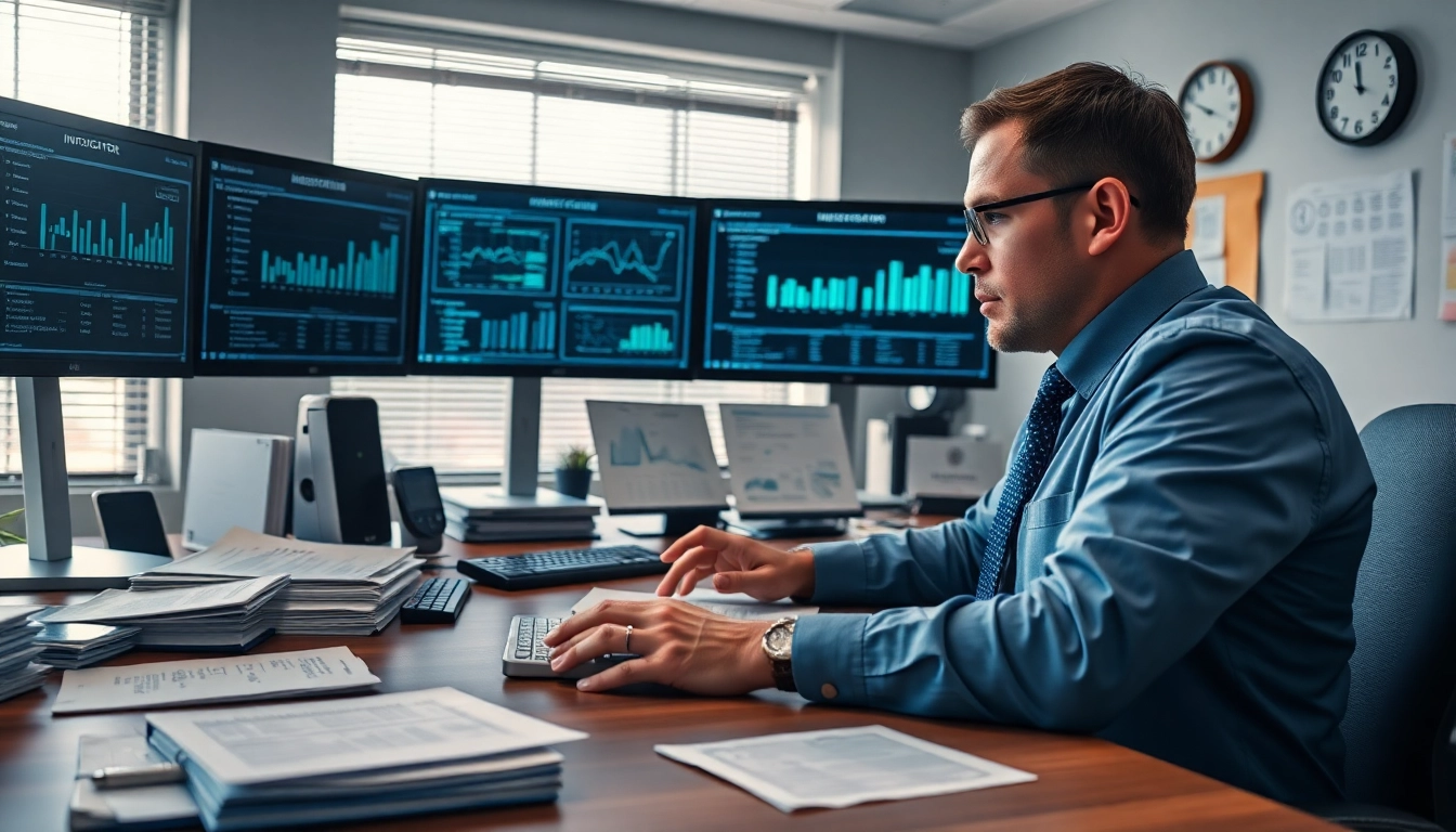 Engaging scene illustrating skip tracing services through a diligent investigator's workspace.