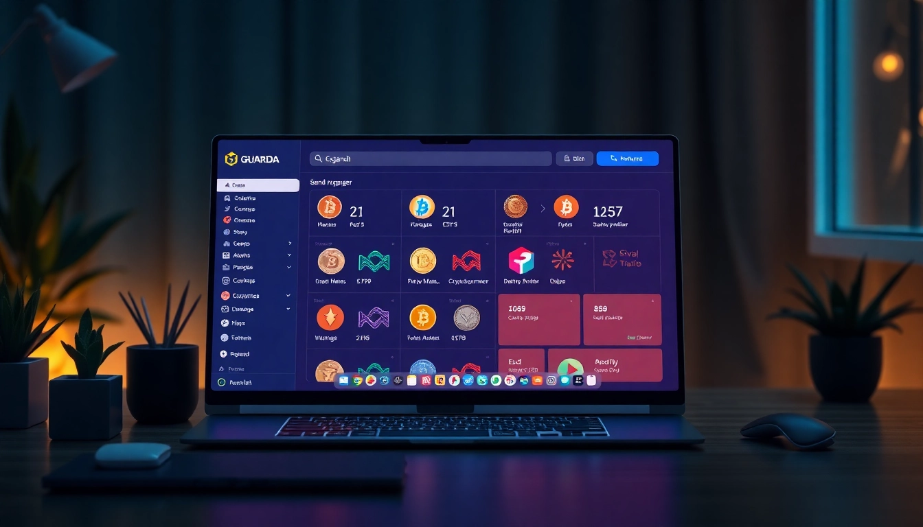 Showcasing the guarda wallet interface with cryptocurrency features in a modern setting.